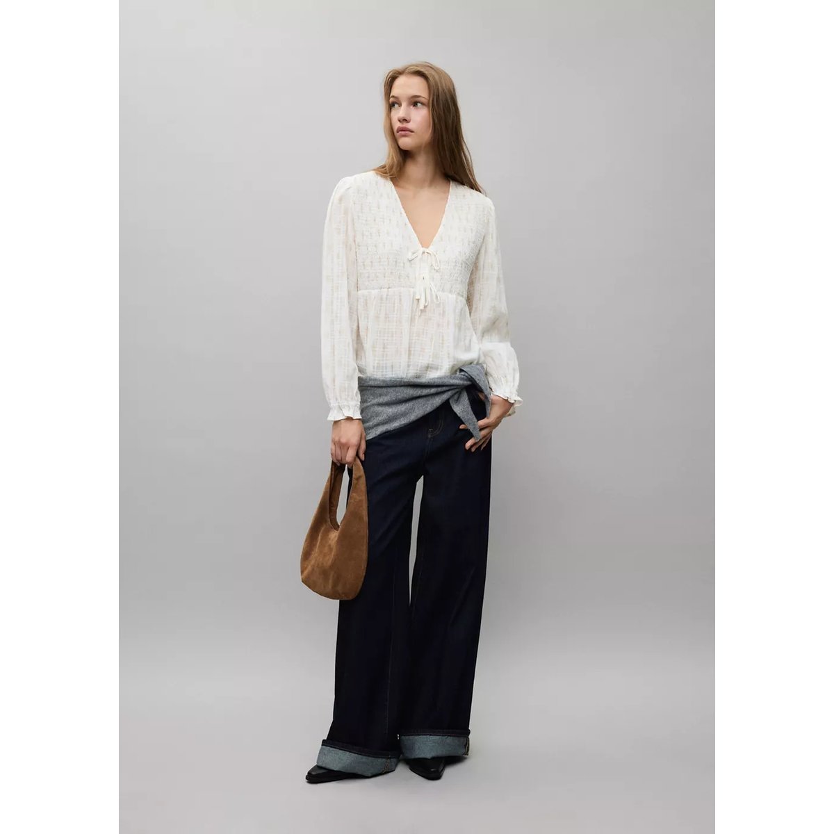 Chemise 100 % coton froncé blanc cassé, MANGO TEEN