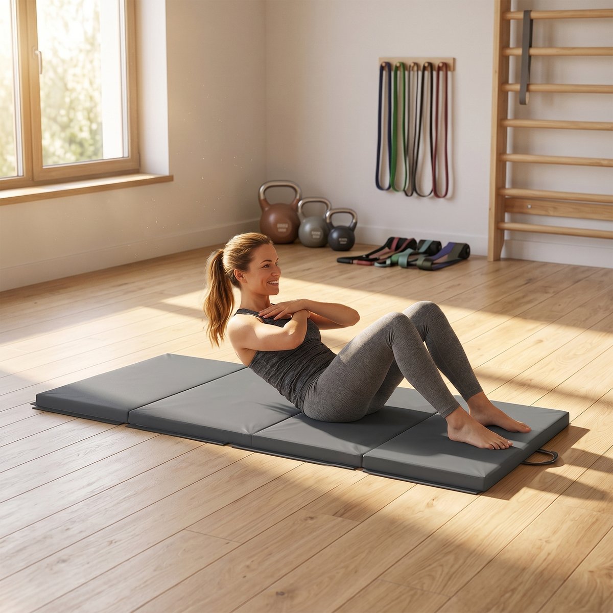 Tapis de gymnastique Revêtement synthétique gris, HOMCOM
