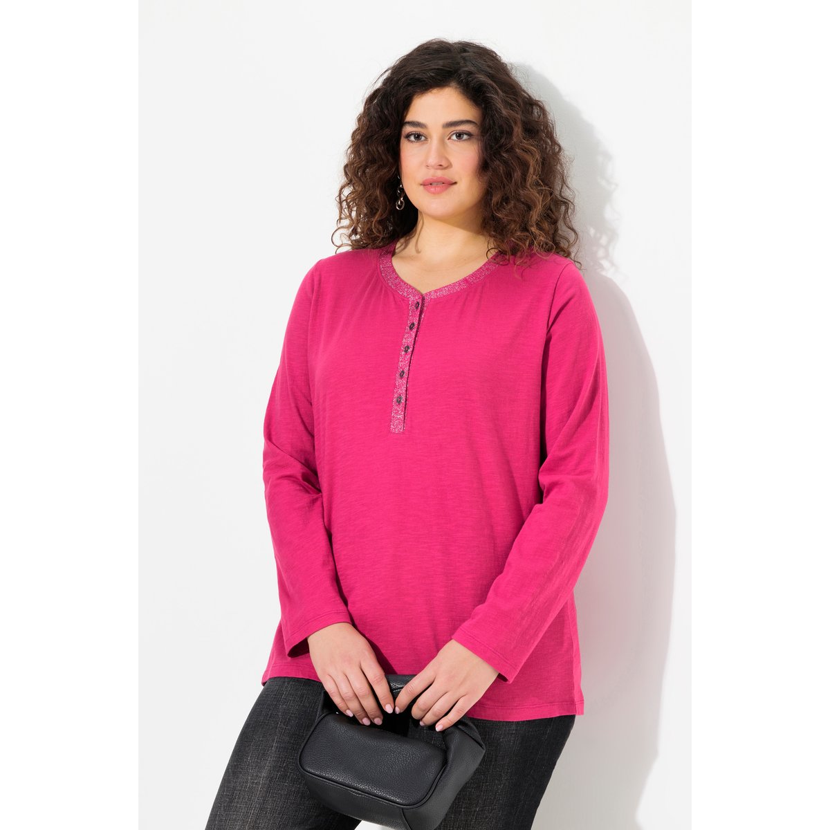 T-shirt encolure en V rose rouge, ULLA POPKEN