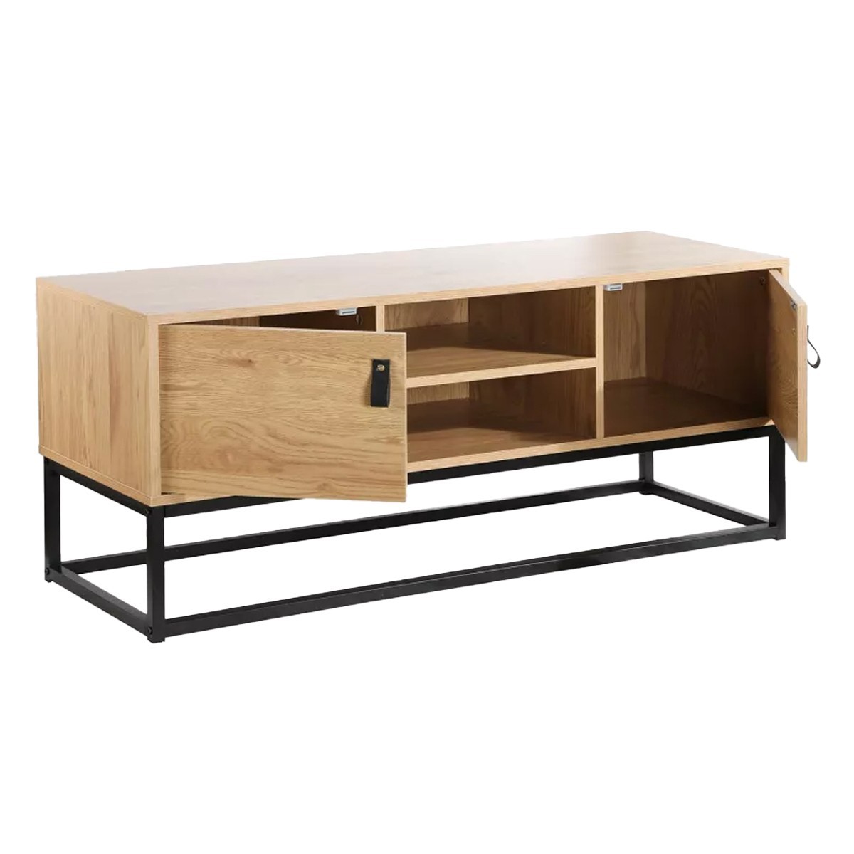 Meuble TV Décor Chêne 2 Portes 2 Niches L120 cm - JILL bois foncé, CALICOSY