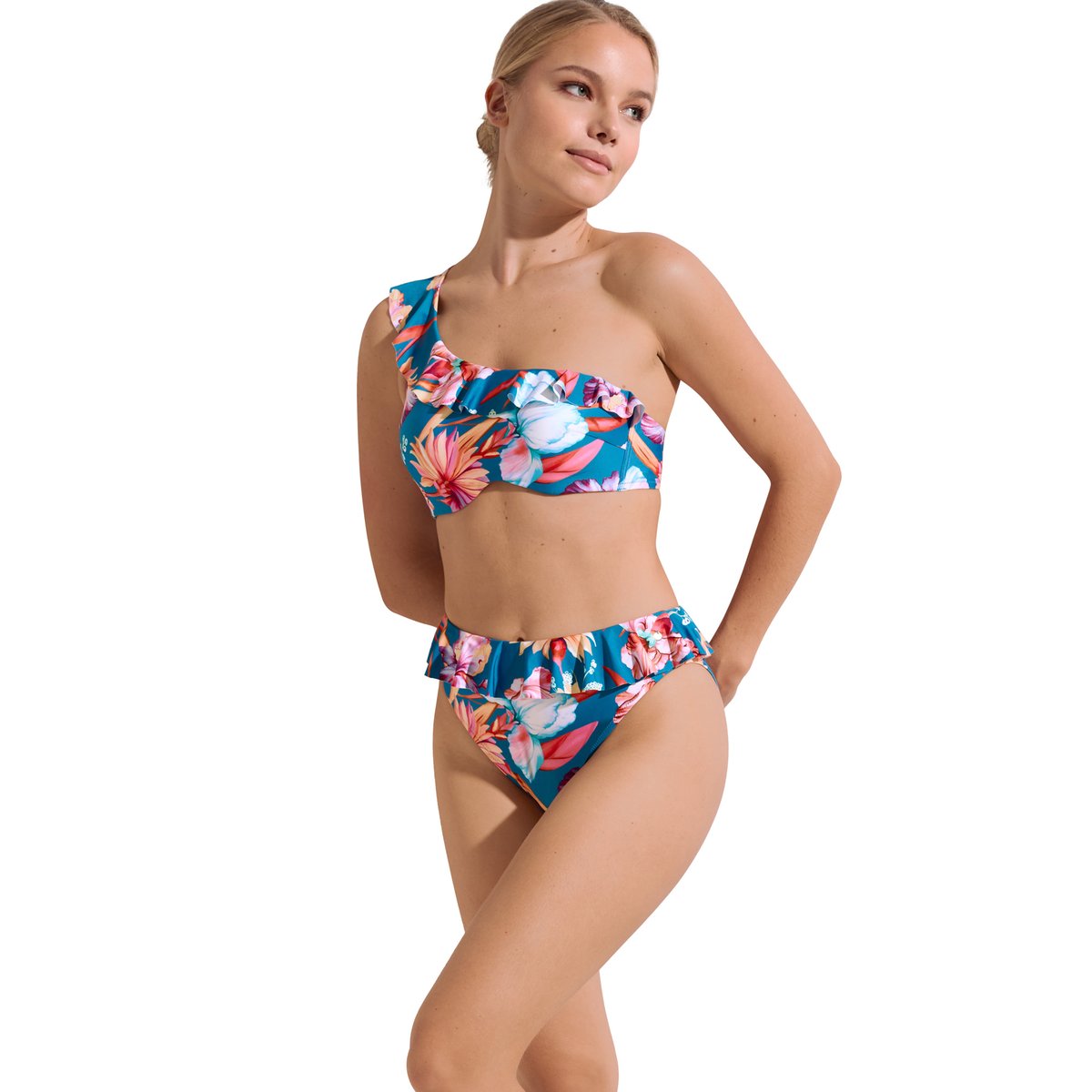 Bas maillot slip de bain échancré taille haute Rimini bleu, LISCA