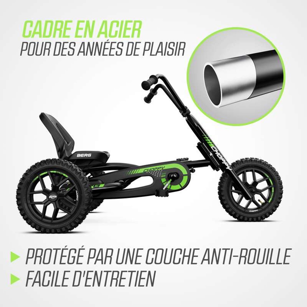 Kart à Pédales pour Enfants, 3+ Ans, Choppy Neo black/green, BERG TOYS