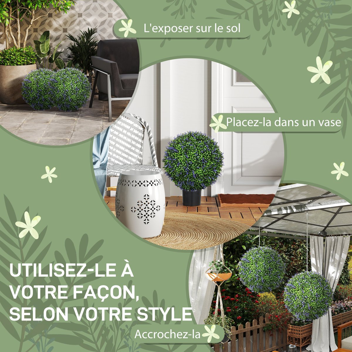 Fleurs artificielles PE Violet vert, HOMCOM