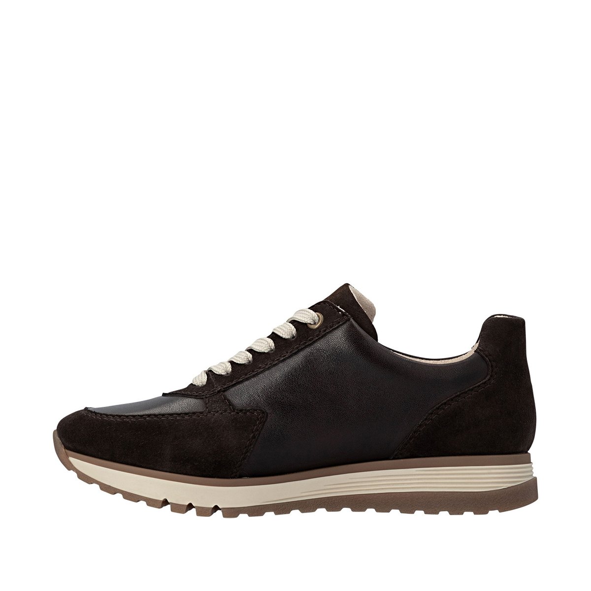 Baskets running en cuir brunes à talon plat avec lacets et zip latéral brun, RIEKER
