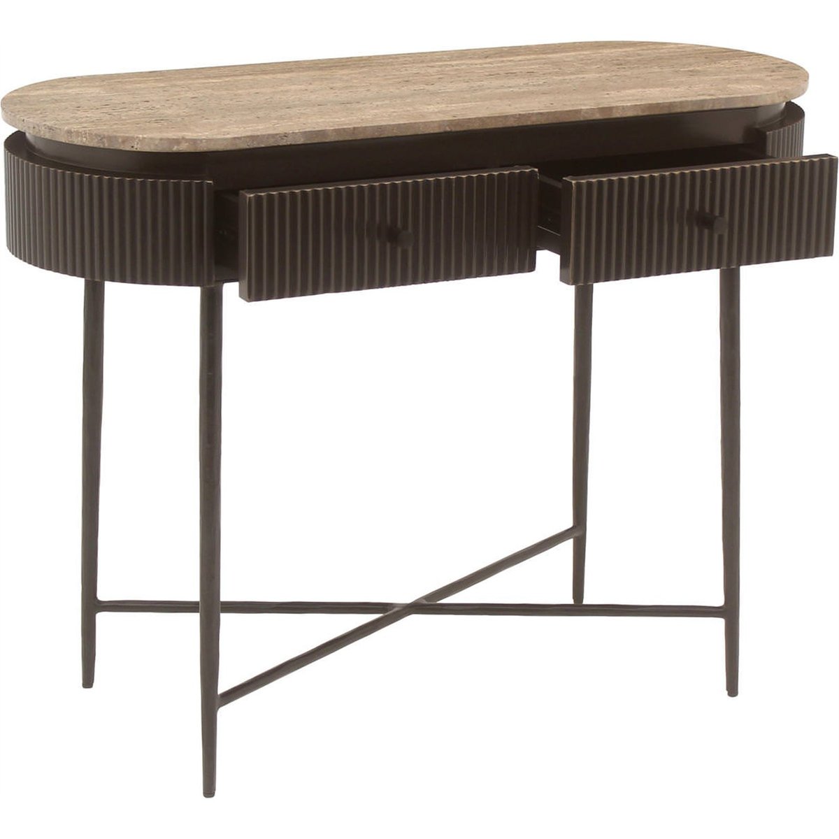 Console fine en travertin collection RUSSO brun cendré, RECOLLECTION