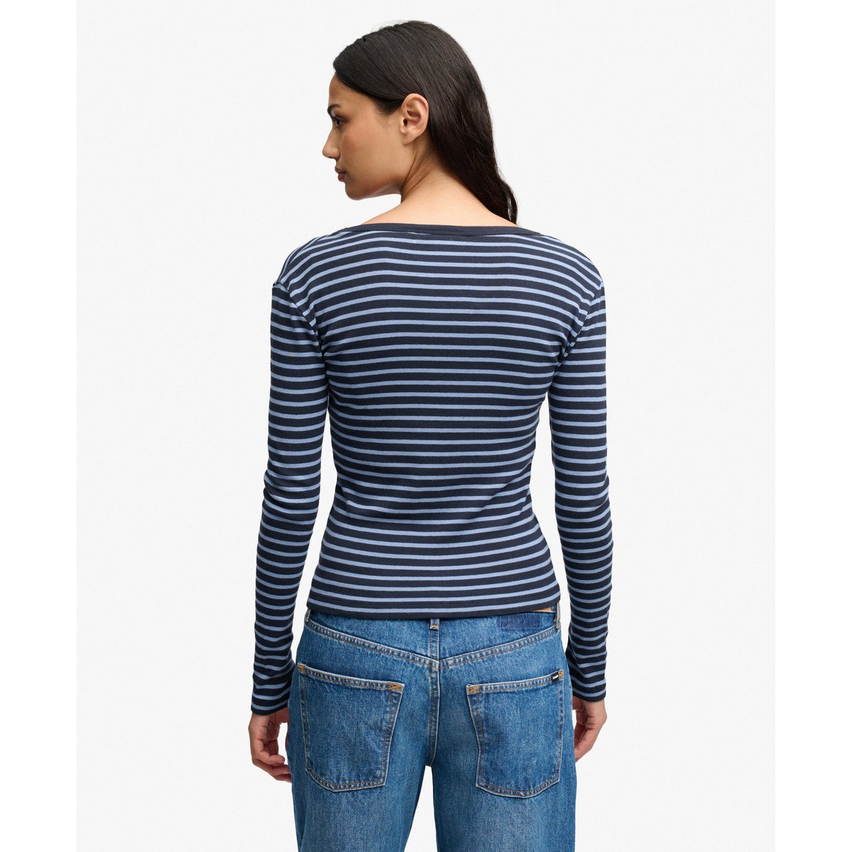 Haut à Manches Longues Rayé Athletic Essentials rayé bleu marine éclipse, SUPERDRY