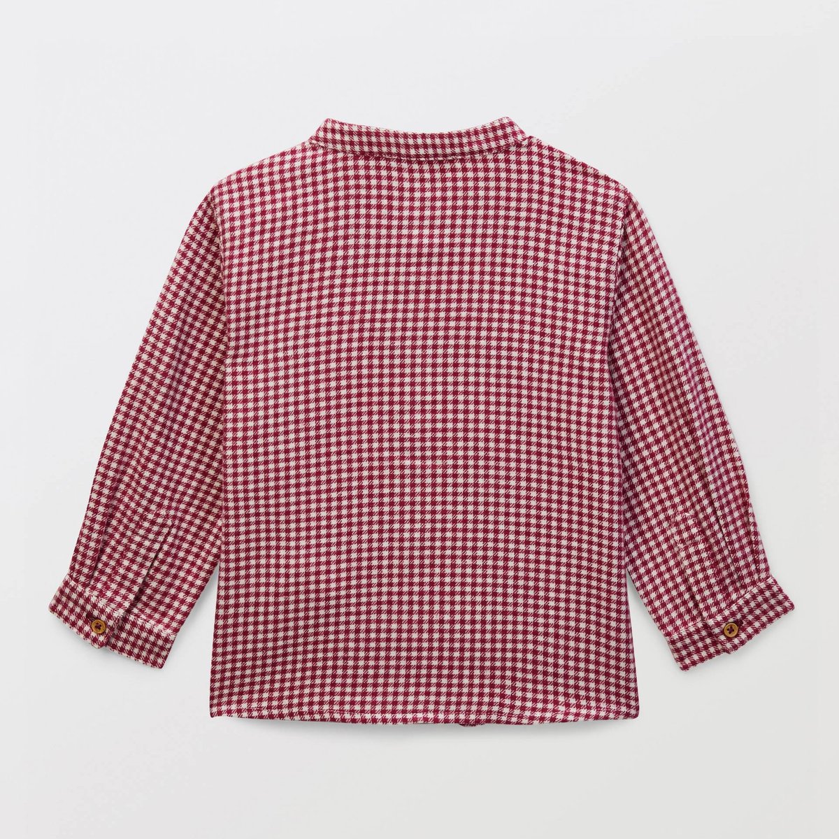 Chemise col mao à carreaux en coton BIO GOTS bordeaux, BOUT'CHOU