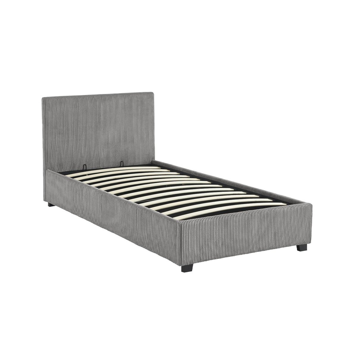 Lit coffre sommier à lattes et tête de lit 90 x 190cm velours côtelé (grosse côte) AVALON gris, SWEEEK