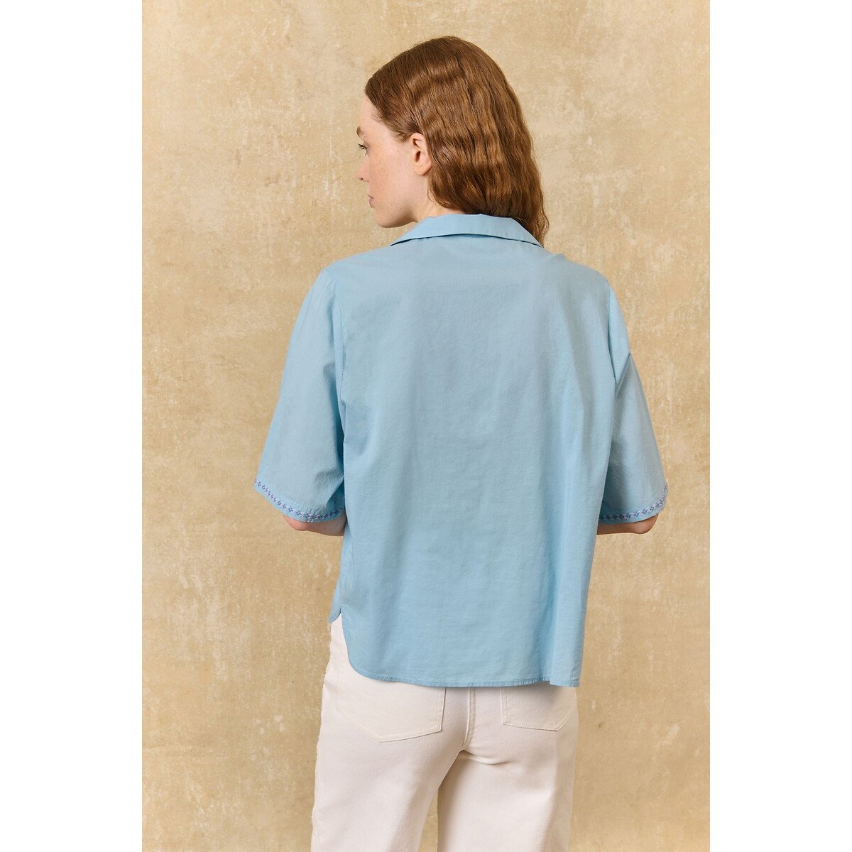 Emilius Embroidered Blouse with Short Sleeves sky blue, LOUISE MISHA