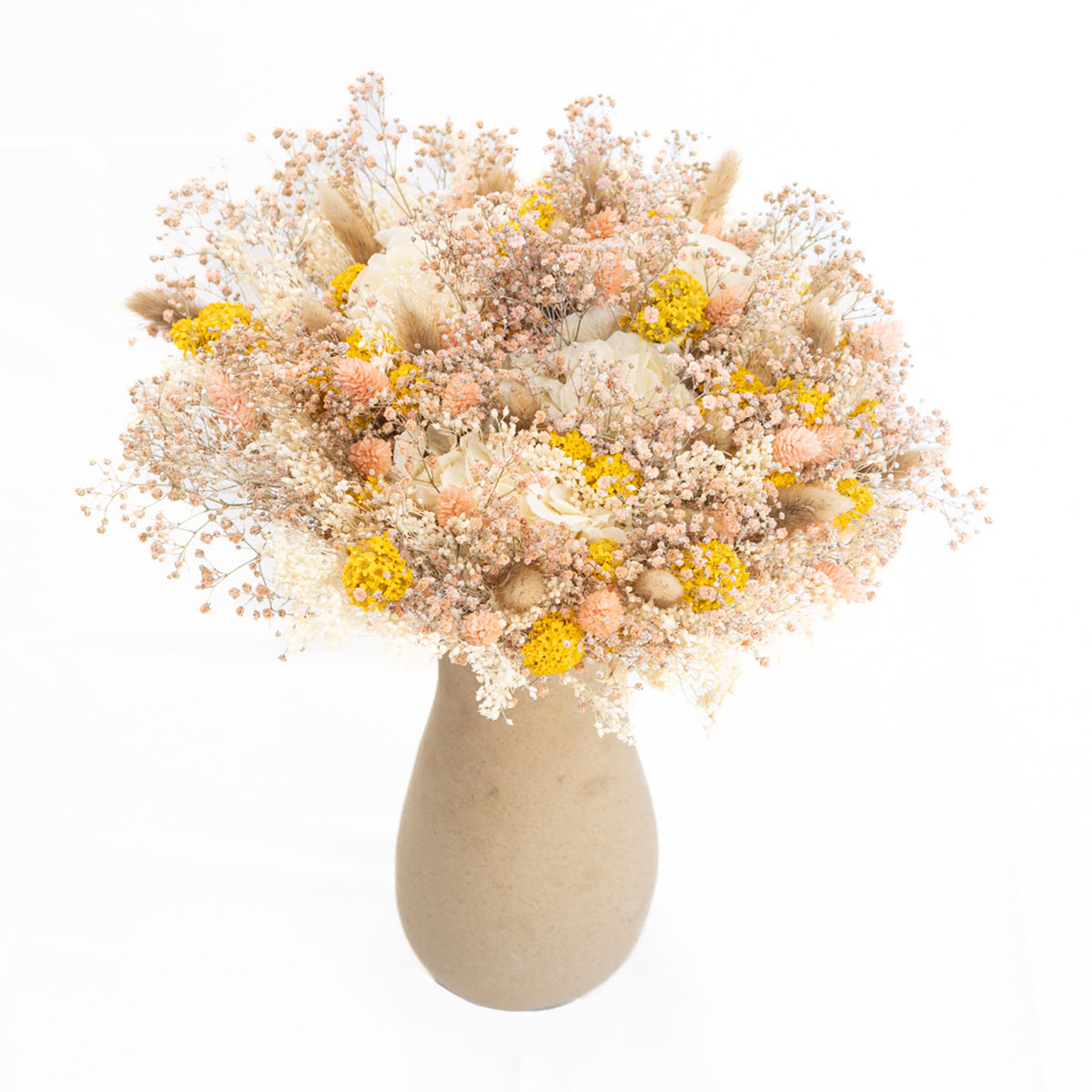 Bouquet de fleurs séchées M LUCIE rose, jaune, blanc, RECONCILIATION VEGETALE
