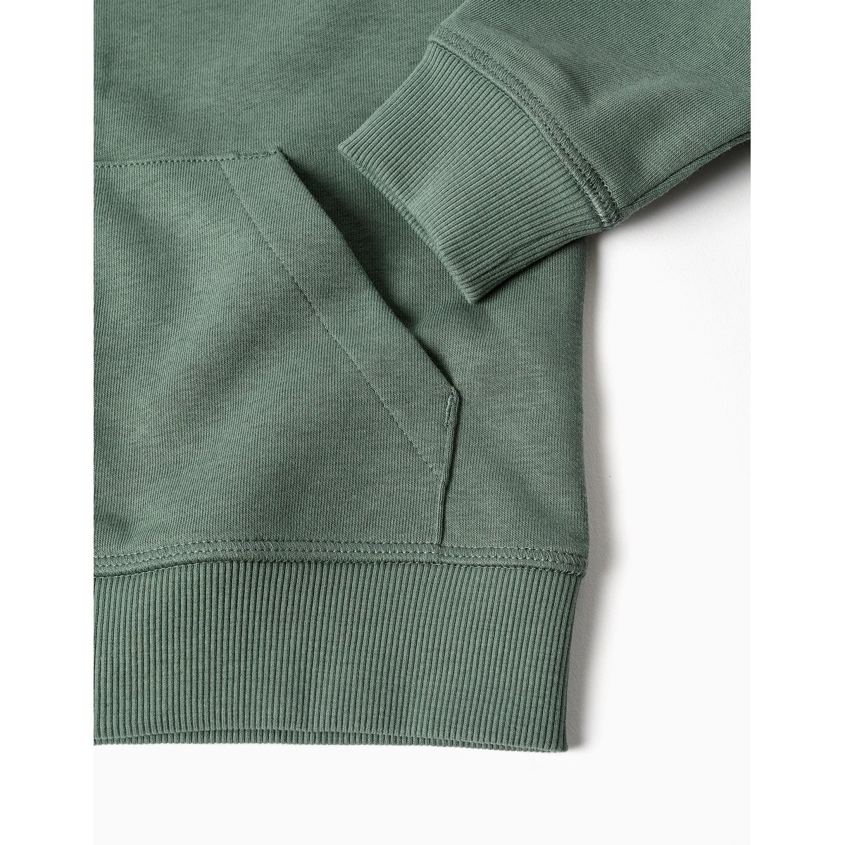 Sweat zippé en coton avec capuche et broderie en bouclettes ZY vert foncé, ZIPPY