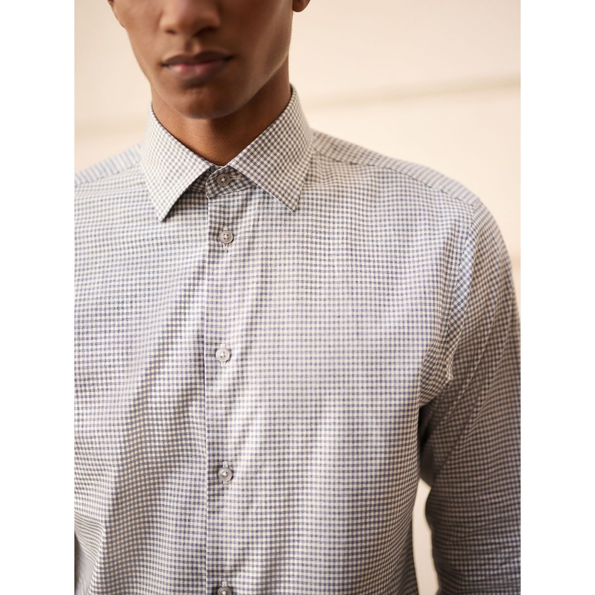 Chemise slim habillée en coton stretch vichy gris, NEXT