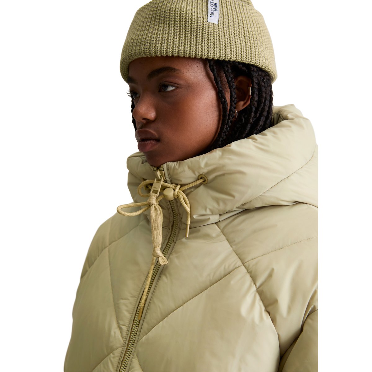 Veste matelassée longue à capuche relaxed en polyester recyclé vert, MARC O’POLO DENIM