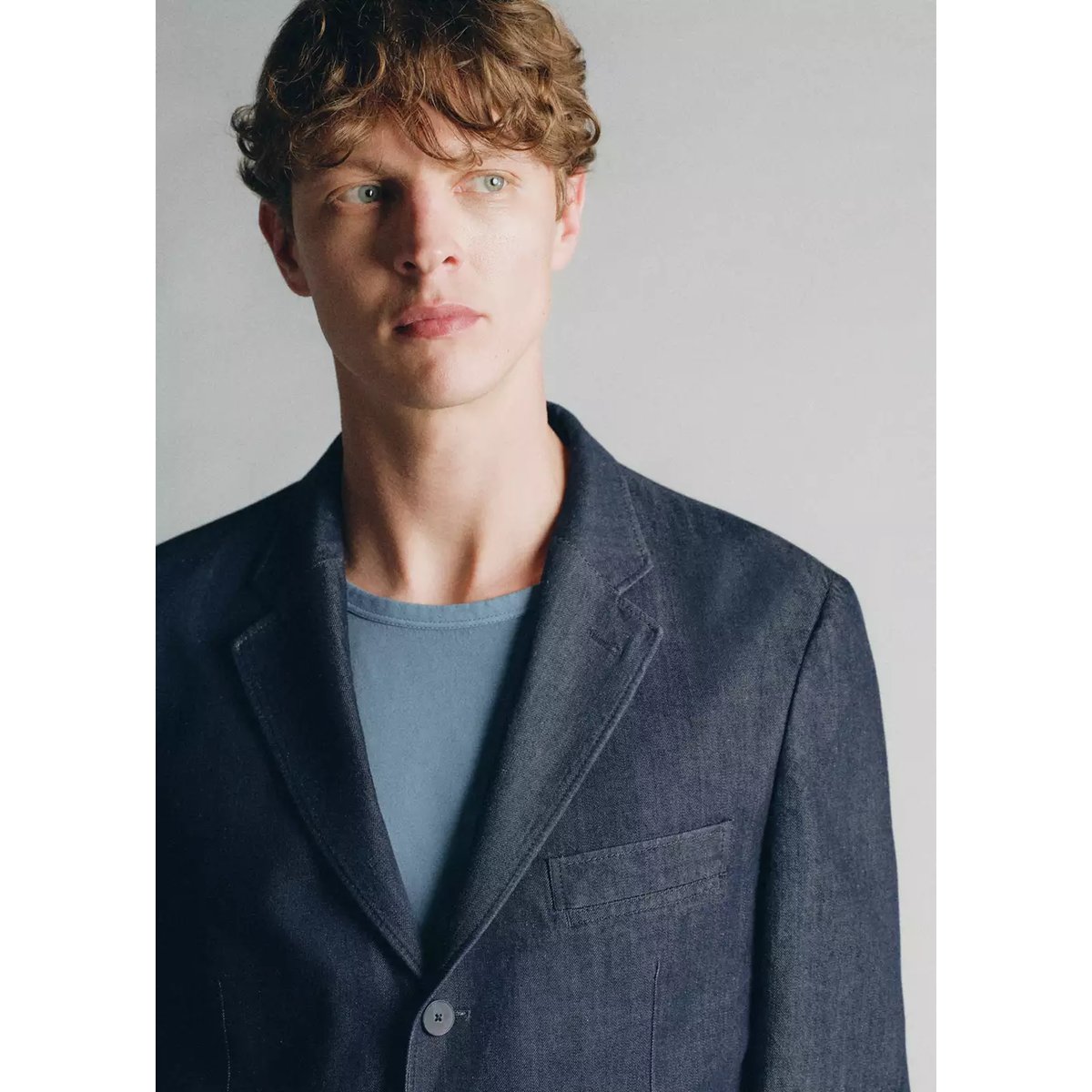 Blazer denim en lyocell et coton italien bleu indigo, MANGO MAN