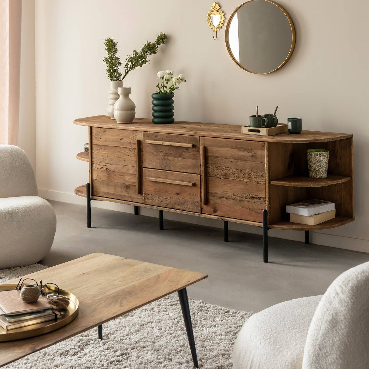 Meuble TV en bois recyclé BLAISE bois foncé, MADE IN MEUBLES