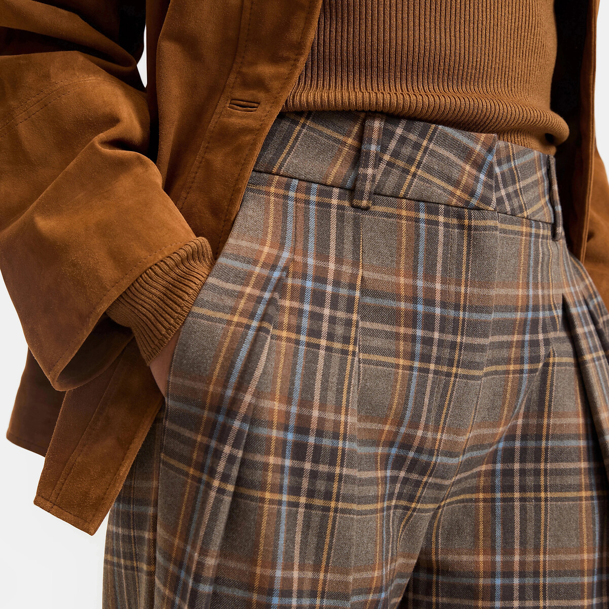 Pantalon large à carreaux, à pinces carreaux marron, LA REDOUTE COLLECTIONS