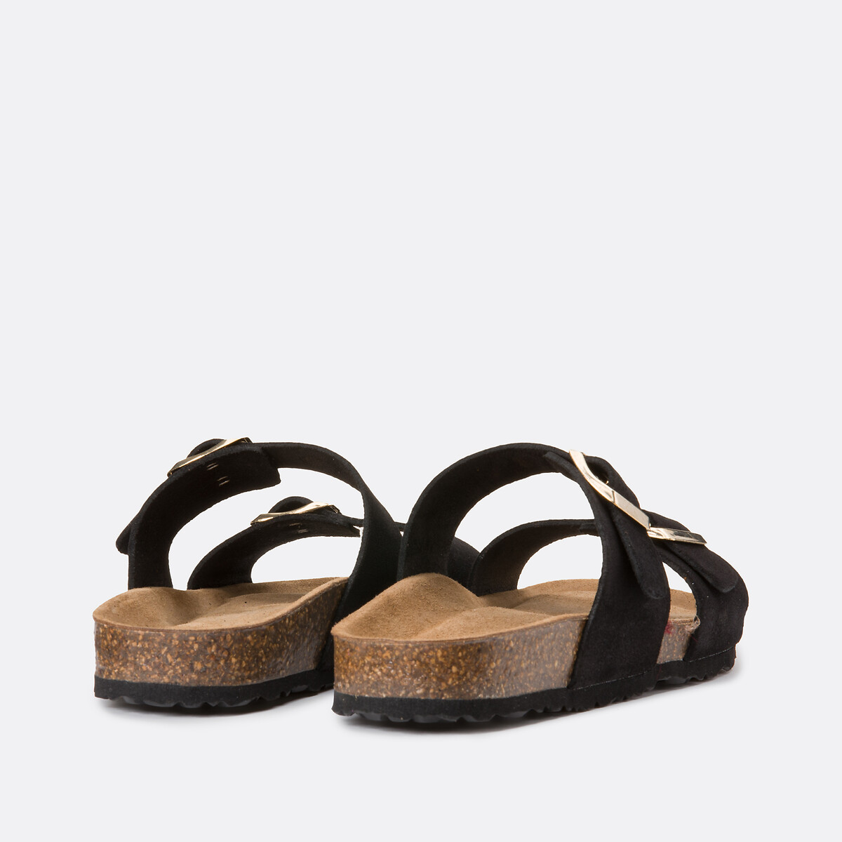 Mules en cuir suédé double boucles noir, LA REDOUTE COLLECTIONS