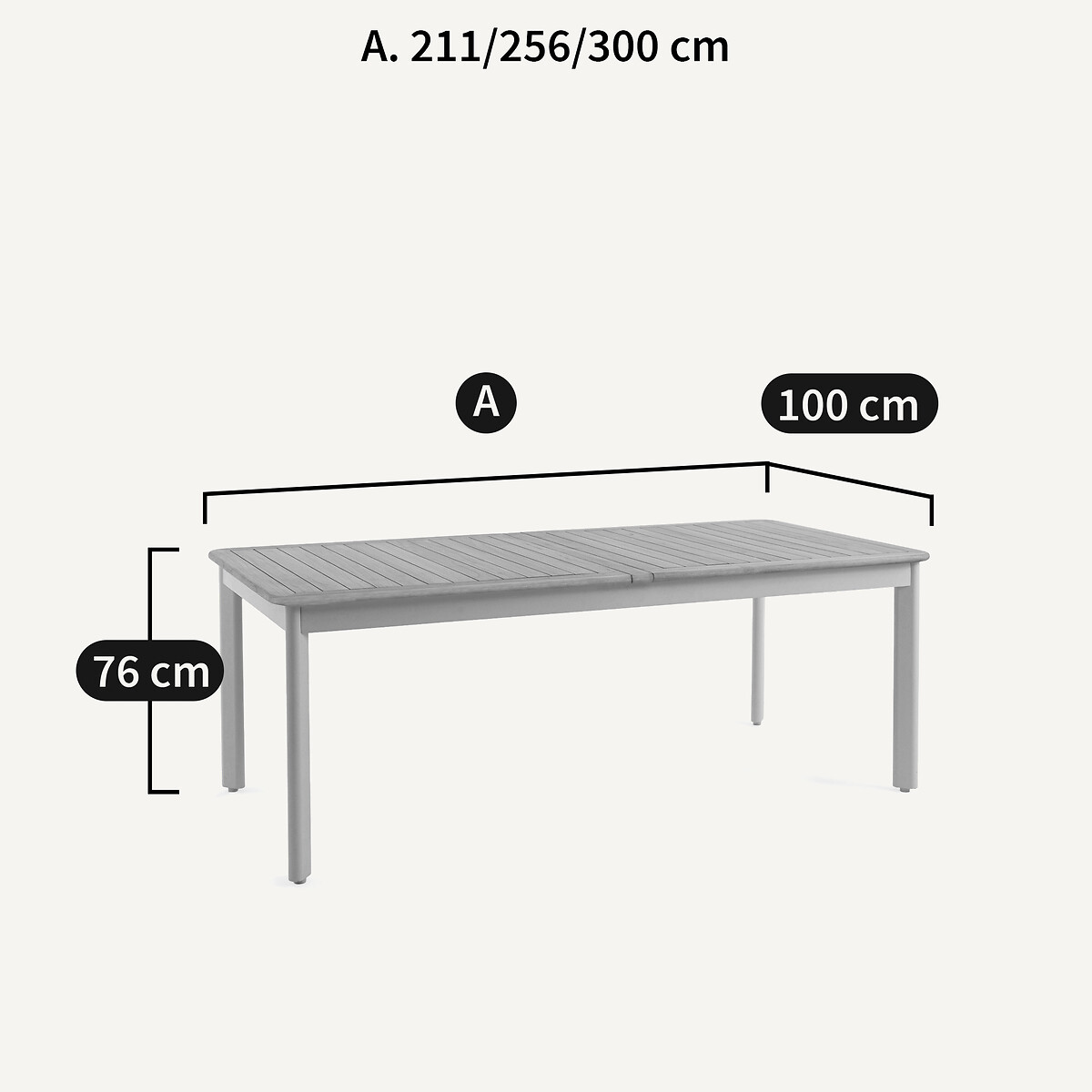 Mesa de jardín extensible, aluminio y teca, Isabbo blanco, AM.PM
