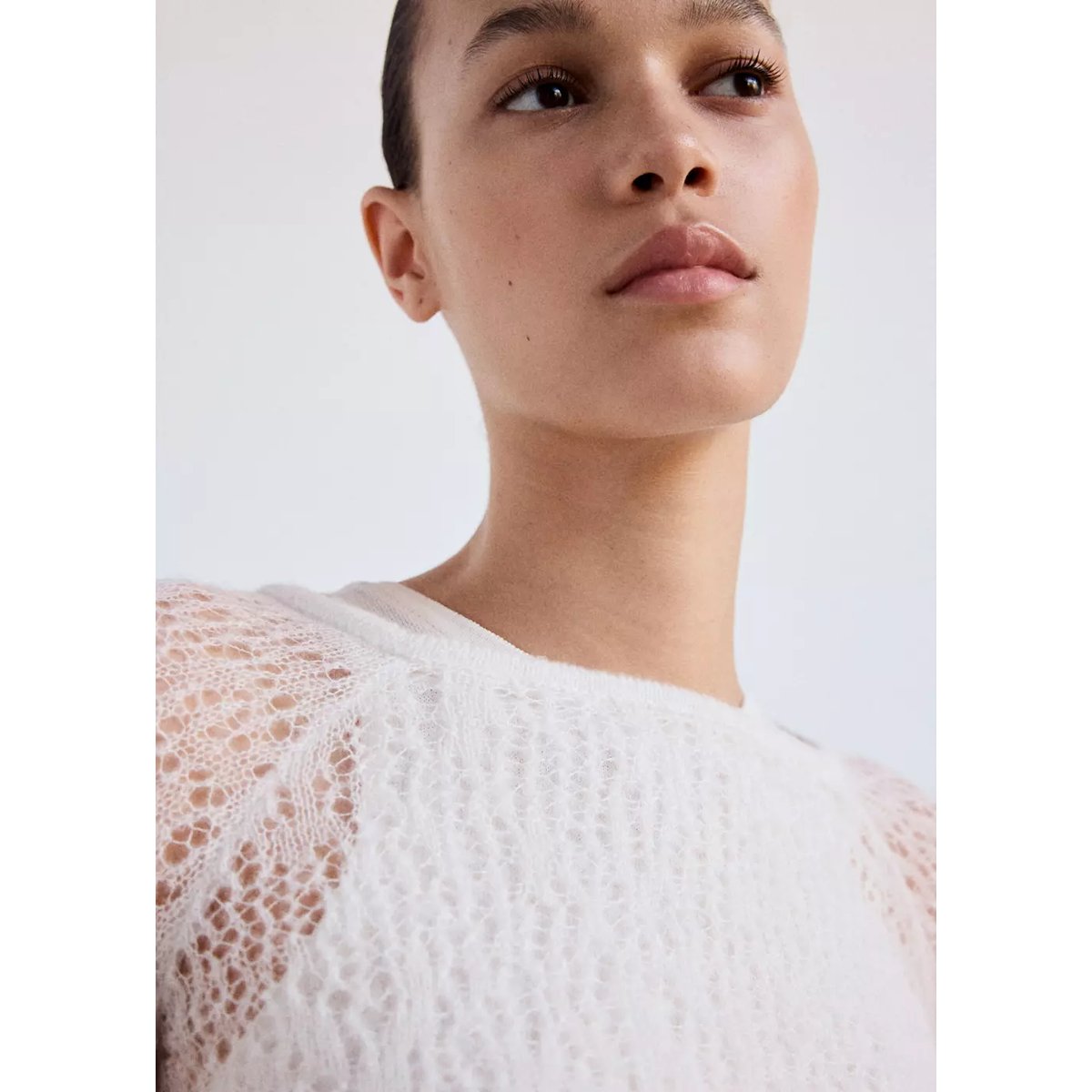 Pull superposé maille ajourée écru, MANGO