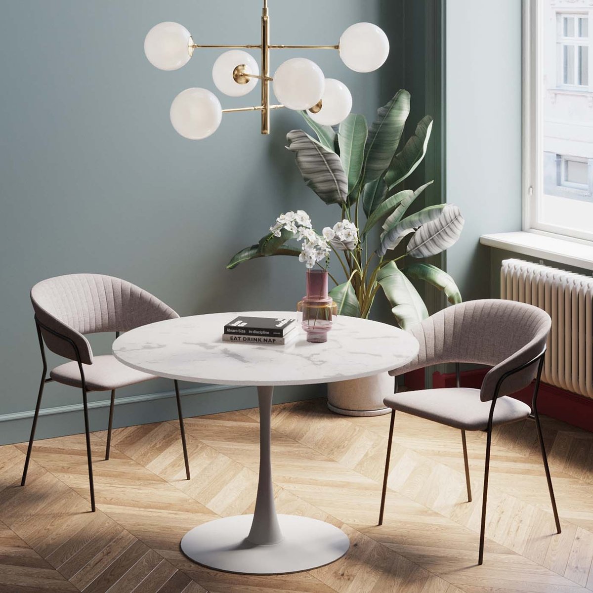 Table ronde en marbre minéral, VENETO blanc, KARE DESIGN