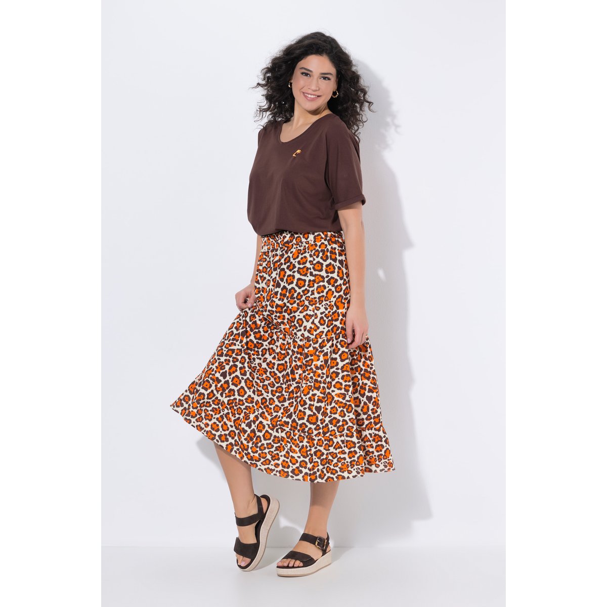 Jupe maxi en mousseline léopard marron, ULLA POPKEN
