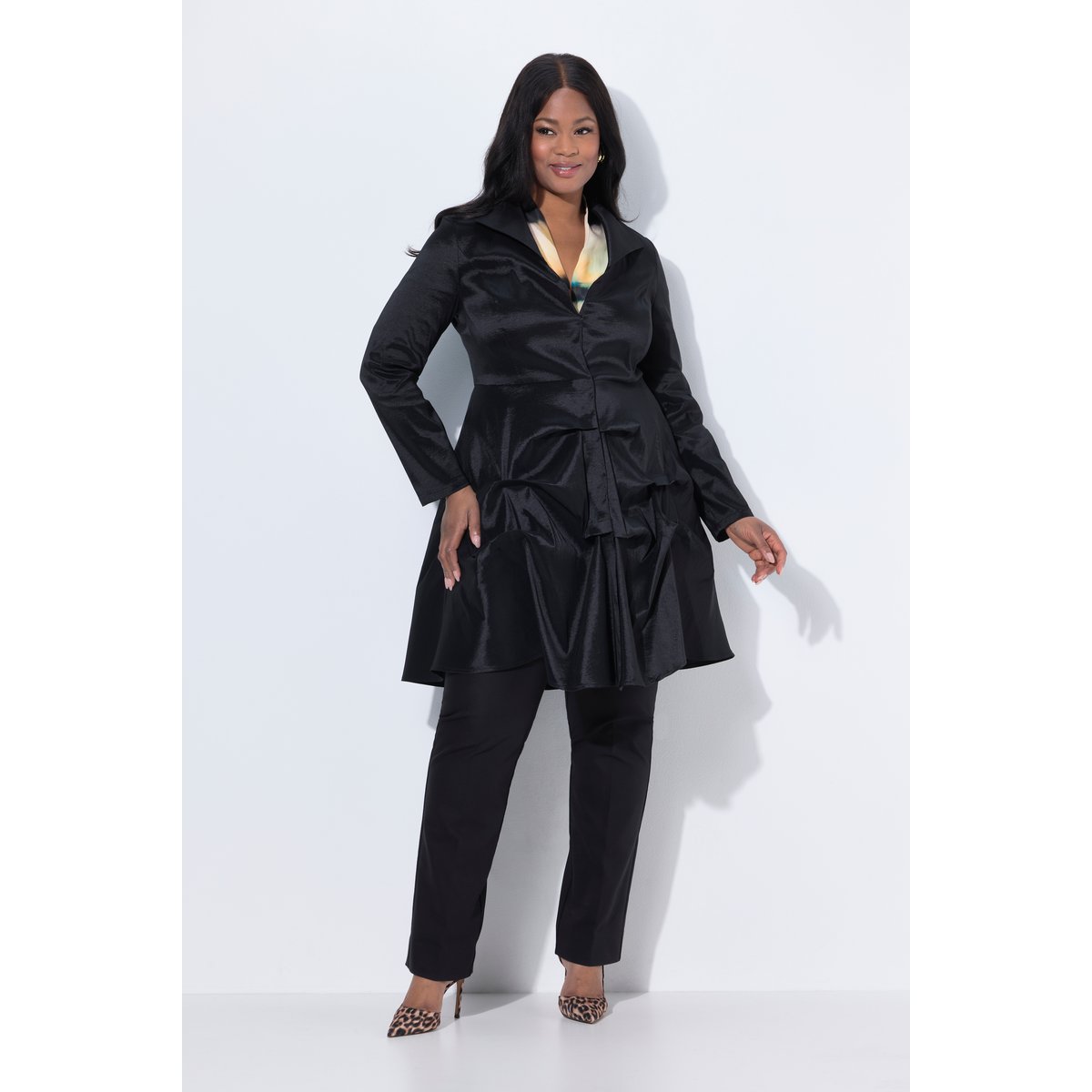 Veste longue à col pelle à tarte noir, ULLA POPKEN