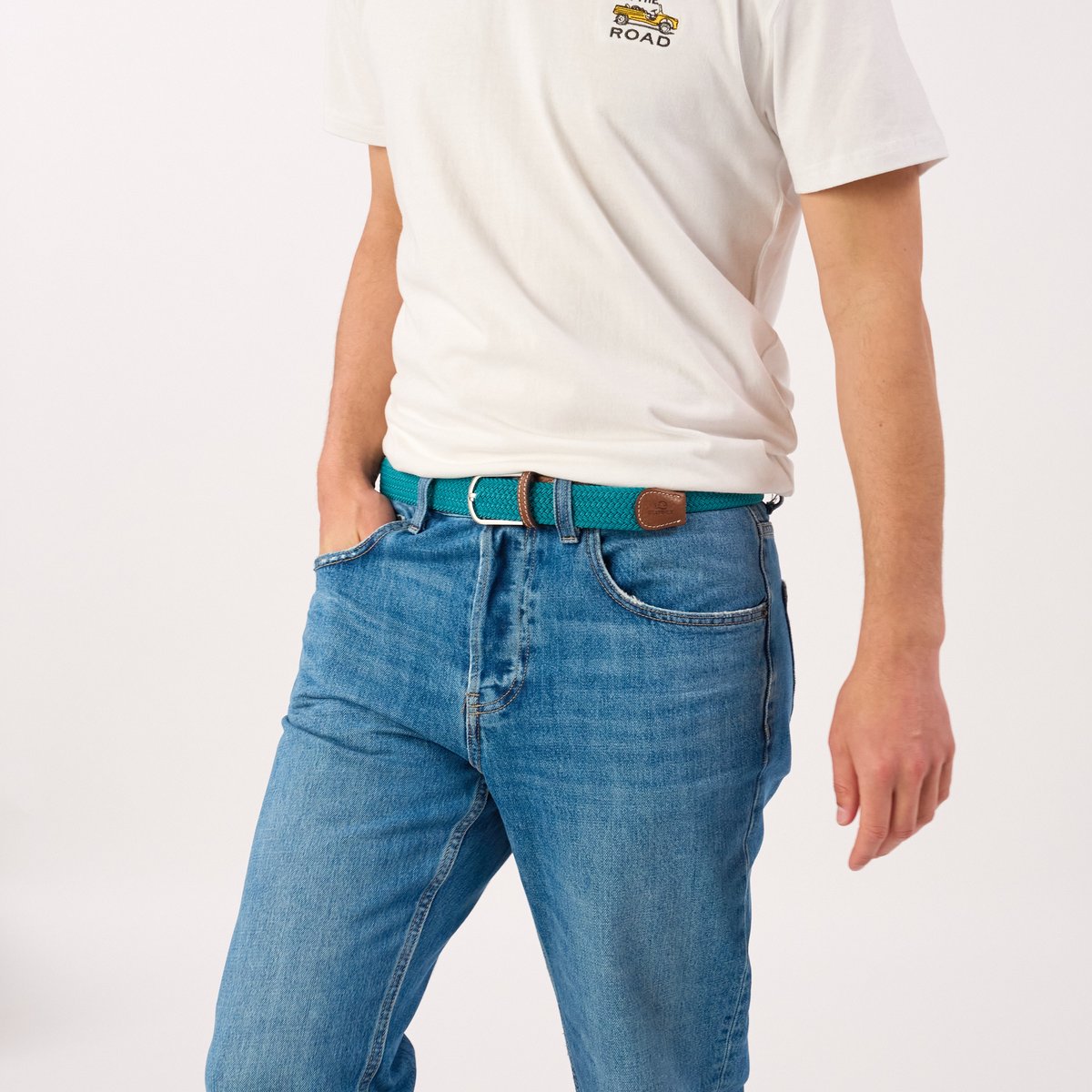 Ceinture tressée élastique UNIE bleu canard, BILLYBELT