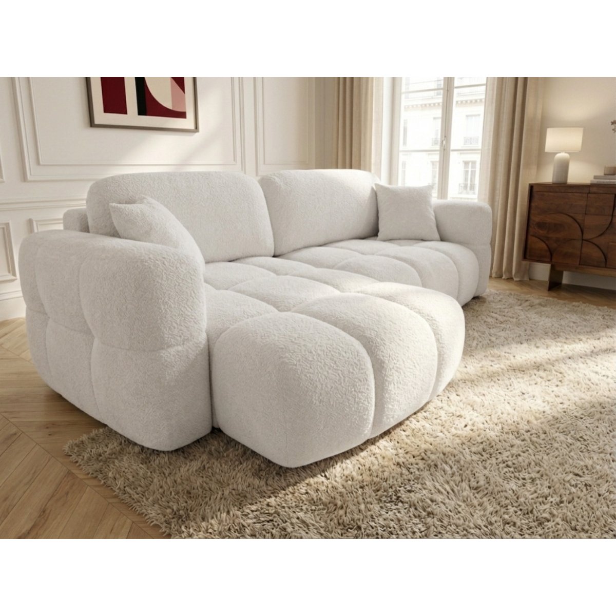 Canapé d'angle convertible 2,5 places en tissu, MADISON blanc, BOBOCHIC