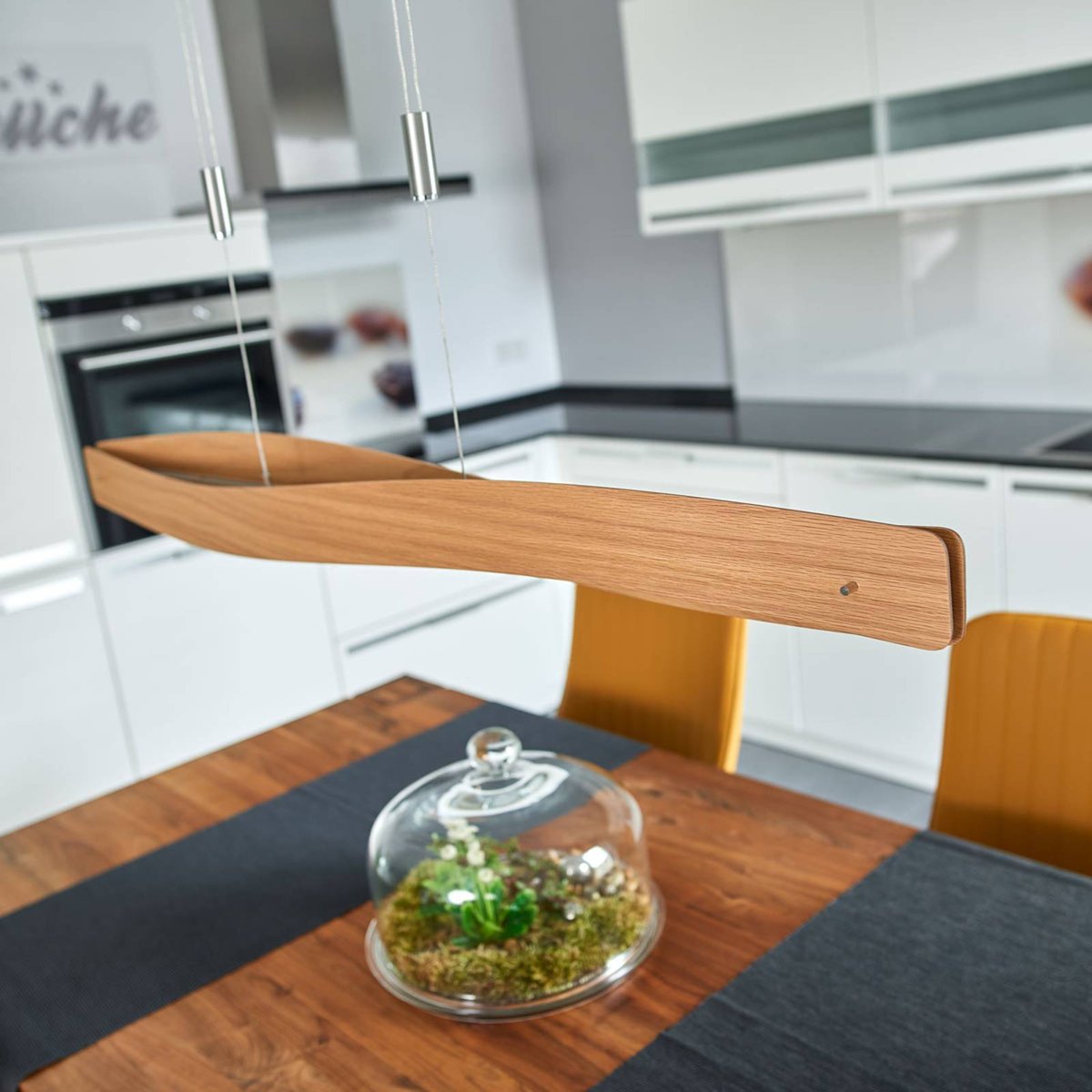 Suspension En Bois Design Led, Lian chêne naturel, nickel mat, LUCANDE