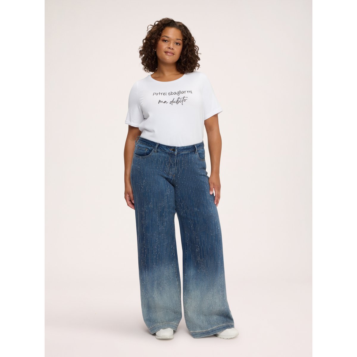 Jean Wide Leg avec pluie de strass bleu, FIORELLA RUBINO