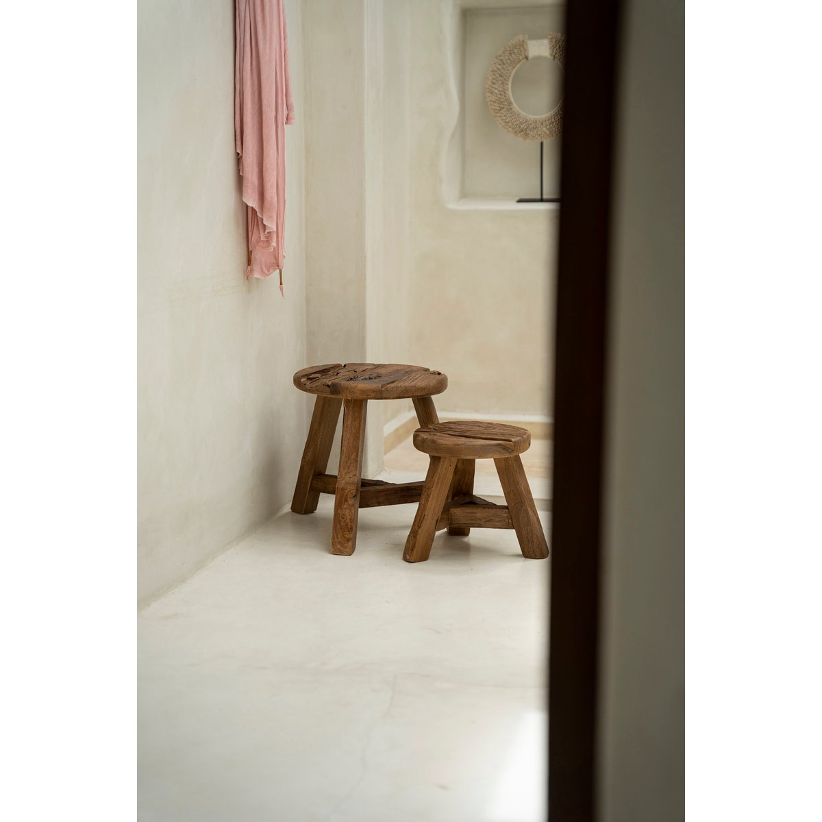 Tabouret en bois de teck récupéré YATAI beige, BAZAR BIZAR