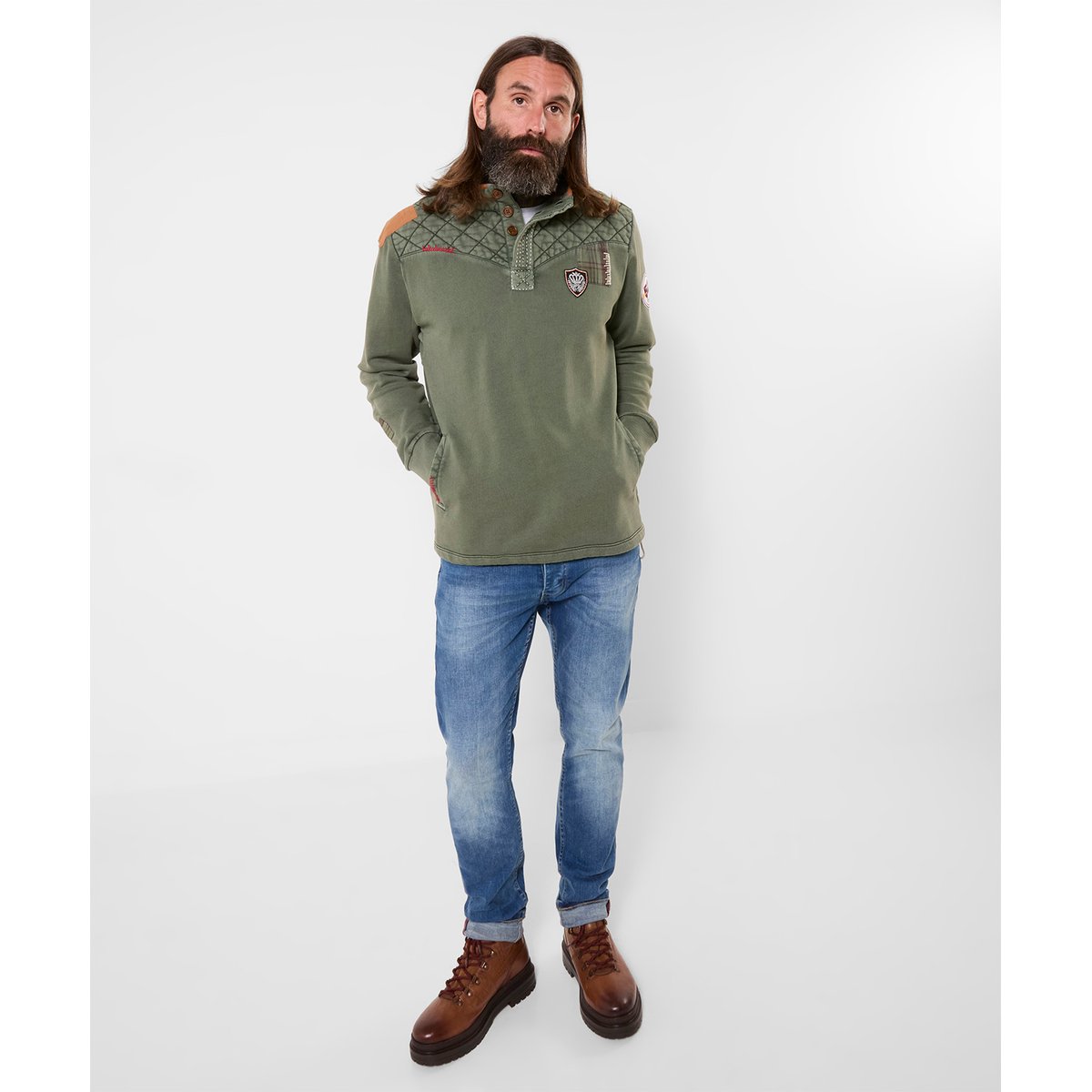 Sweat Col Cheminée à Écussons Personnalisé vert, JOE BROWNS