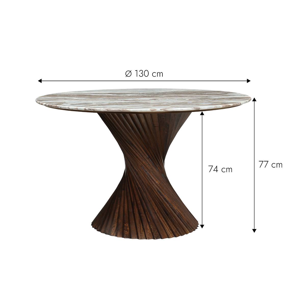 Table à manger ronde en bois de manguier et marbre ROSELIA bois foncé, MADE IN MEUBLES