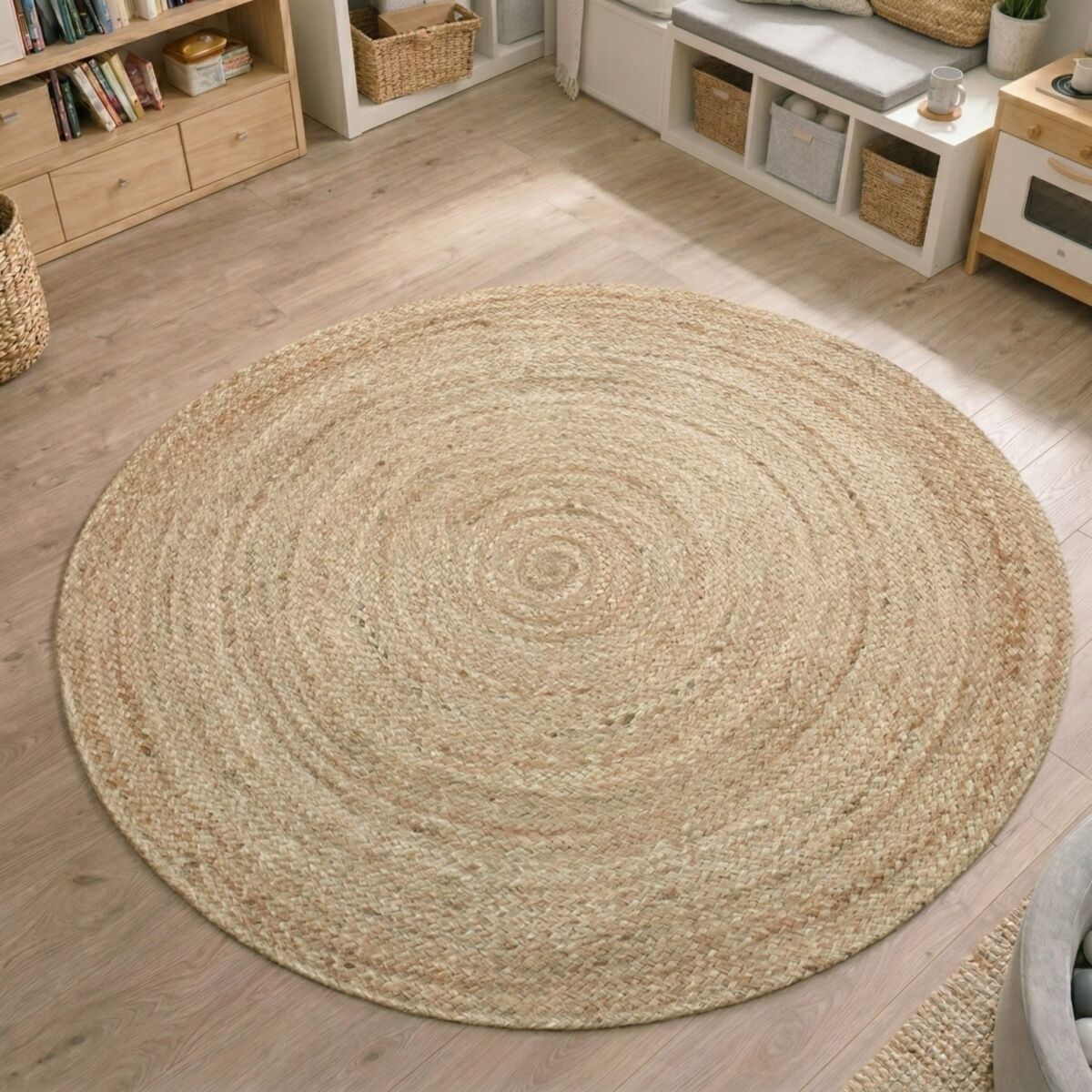 Tapis rond en jute tressé artisanal VEGETAL JUTE - style bohème beige, THE DECO FACTORY