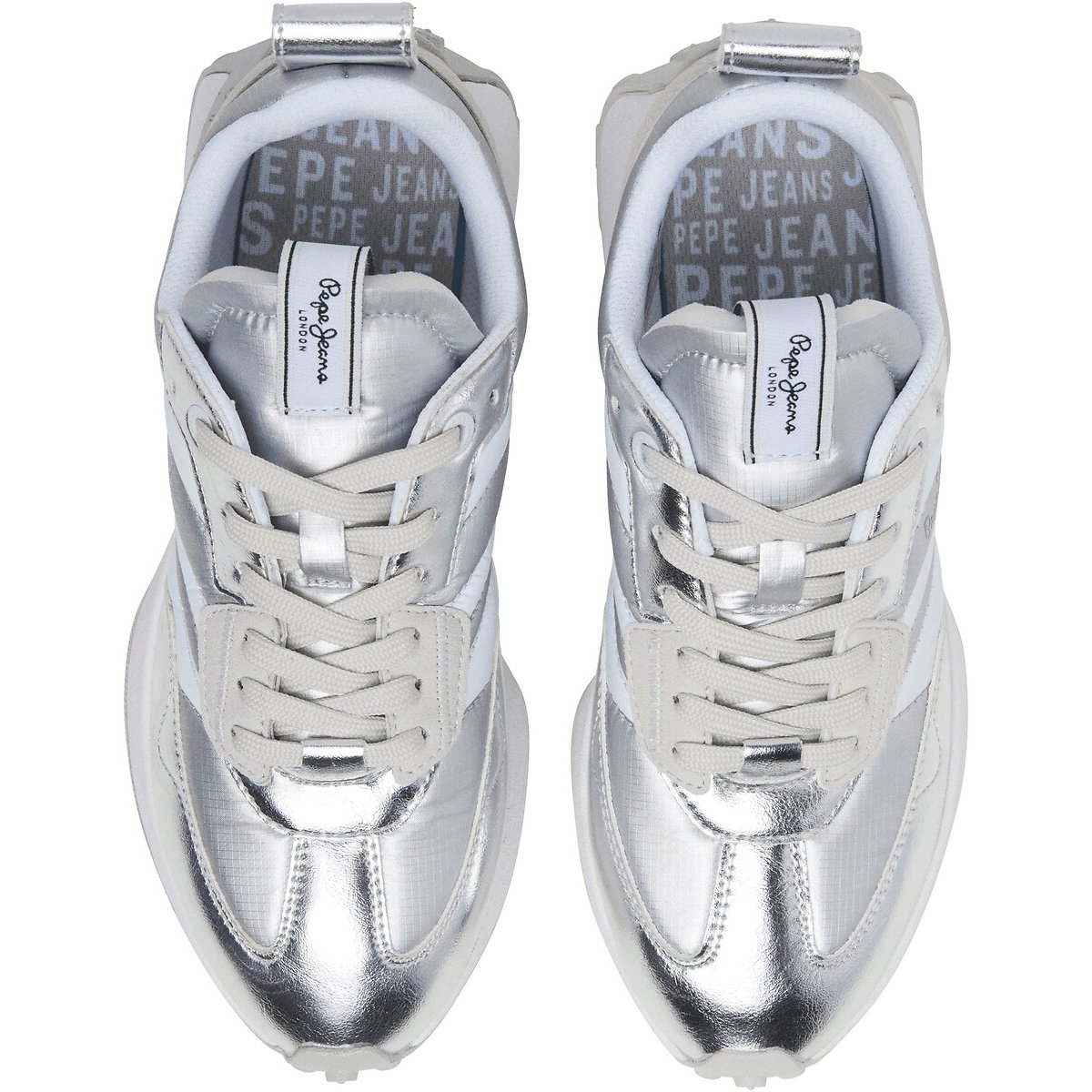 Lucky Metallic Low Top Trainers white, PEPE JEANS