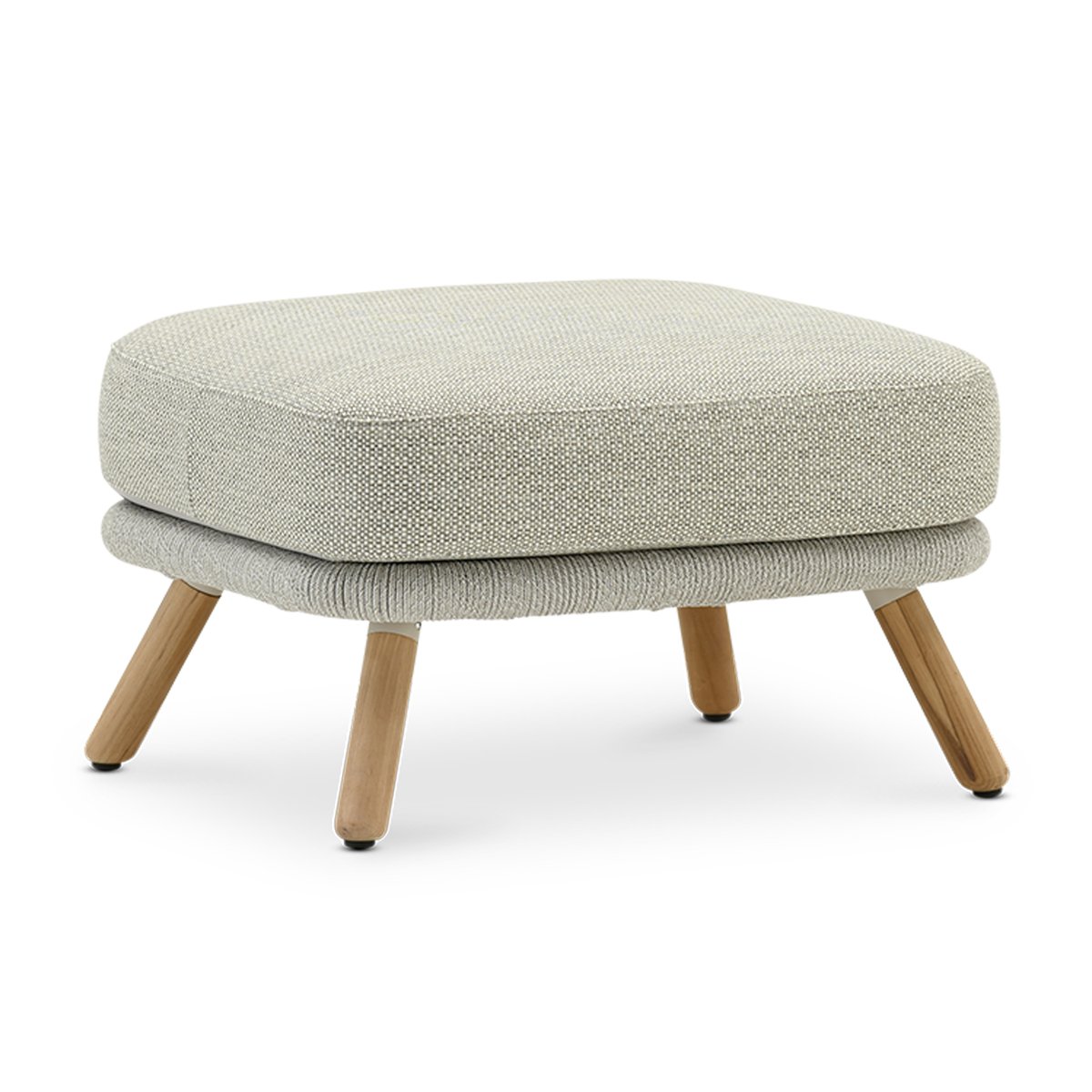 Repose-pied, teck et corde, CAPRI bois claire, coussin beige, DEFORA HOME