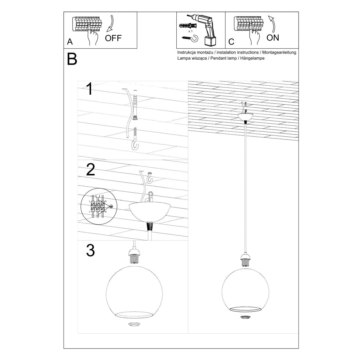 Suspension Acier Jaune E27 1 Ball jaune, EDEN