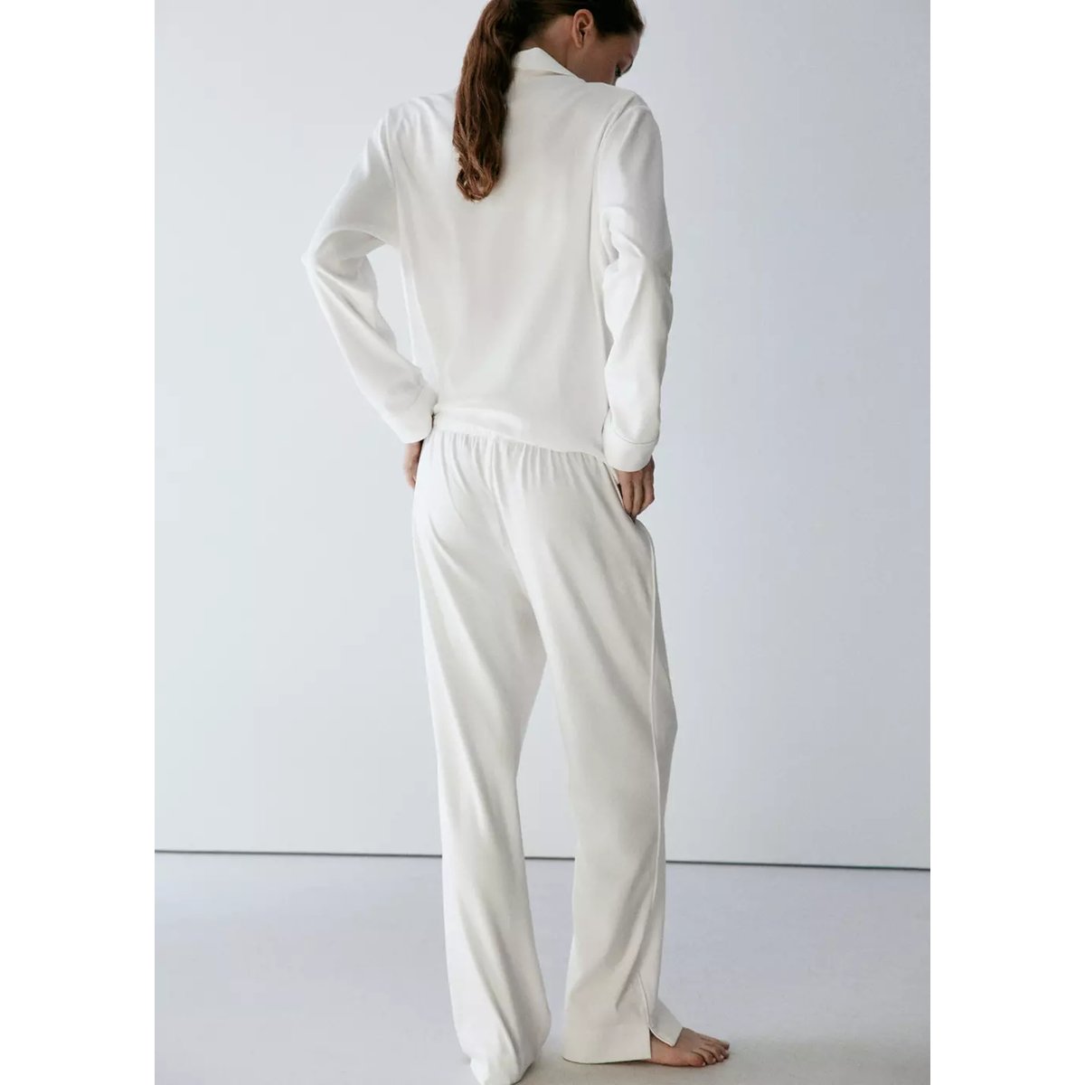Pantalon de pyjama en coton extensible à taille ajustable blanc, MANGO