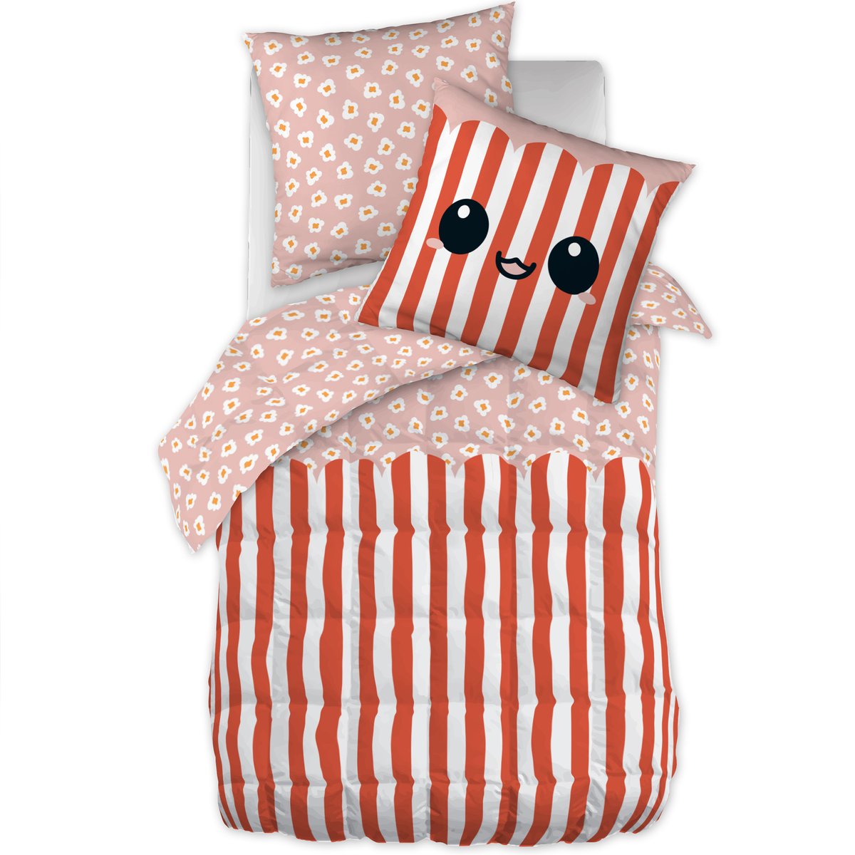 Parure de lit en 100% coton à motifs avec housse de couette + taie d’oreiller fresh popcorn, EDEN