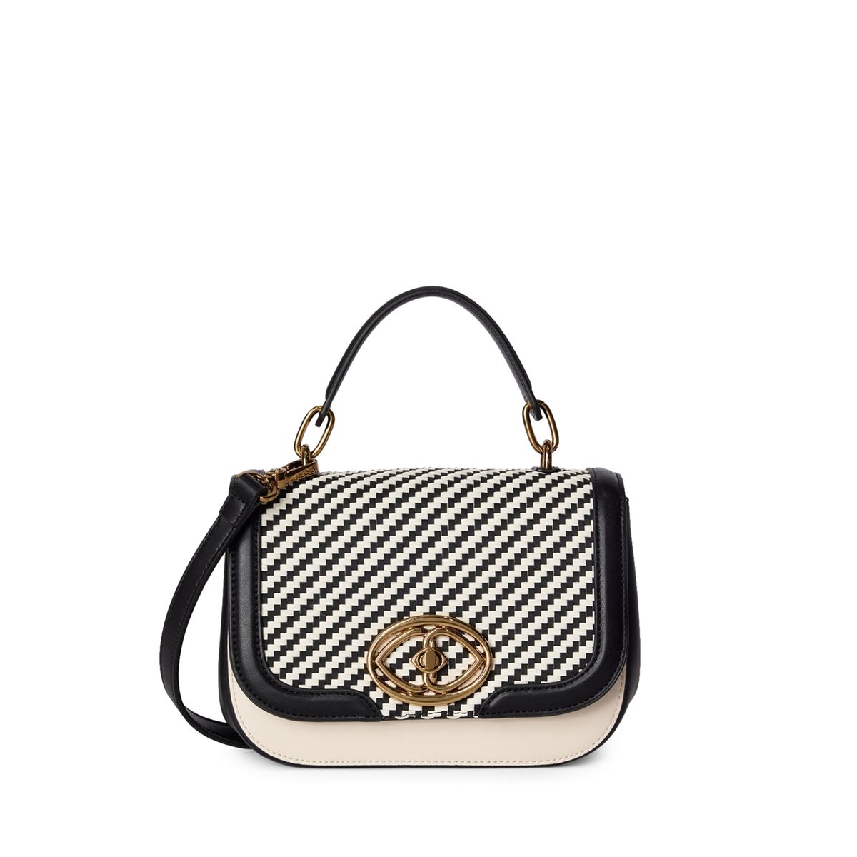 Sac à bandoulière avec tressage bicolore noir, MOTIVI