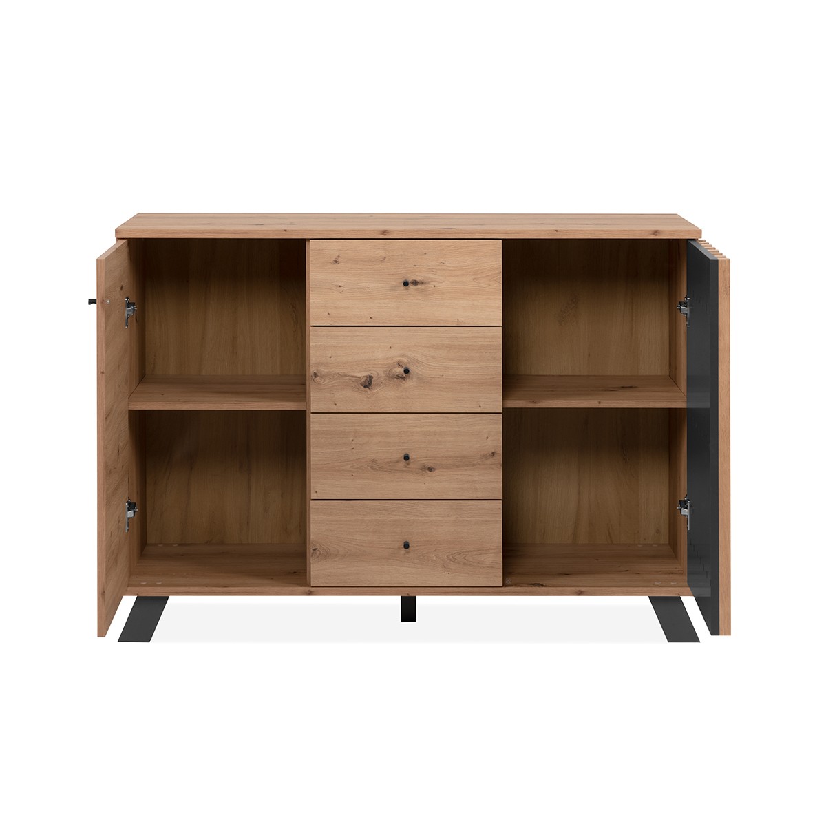Buffet 2 portes et 4 tiroirs décor chêne artisan L118 cm - LUBLIN bois clair, CALICOSY