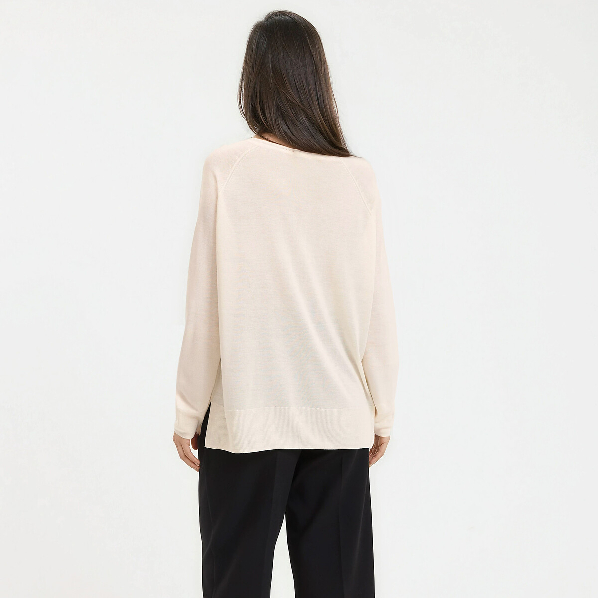 Maglione girocollo in maglia fine, maniche lunghe beige, LA REDOUTE COLLECTIONS