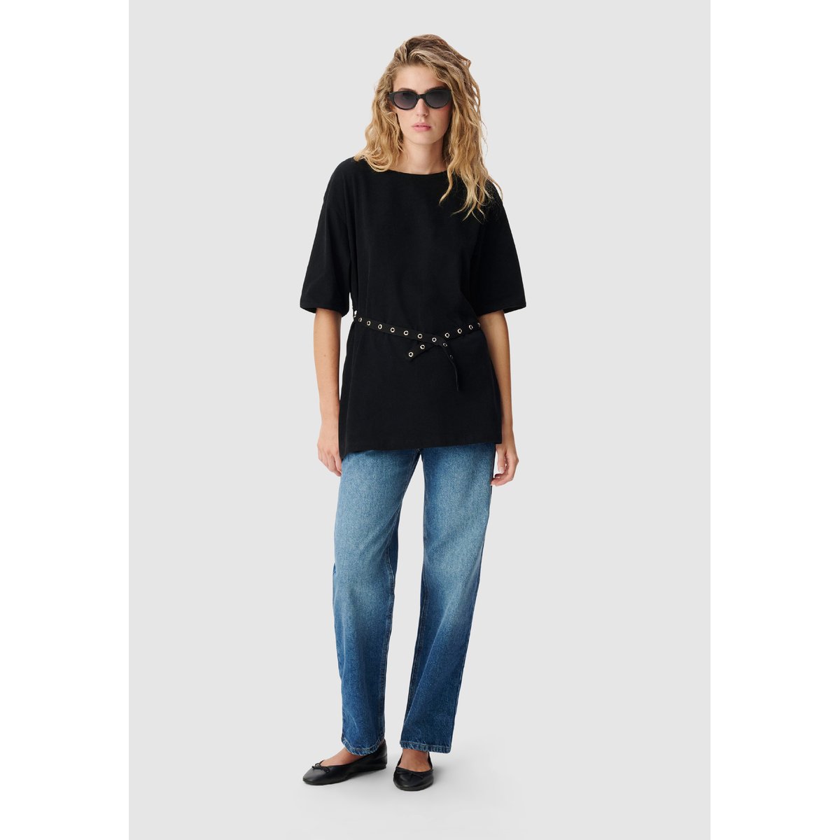 Tee-shirt mi-long avec ceinture amovible noir, IKKS