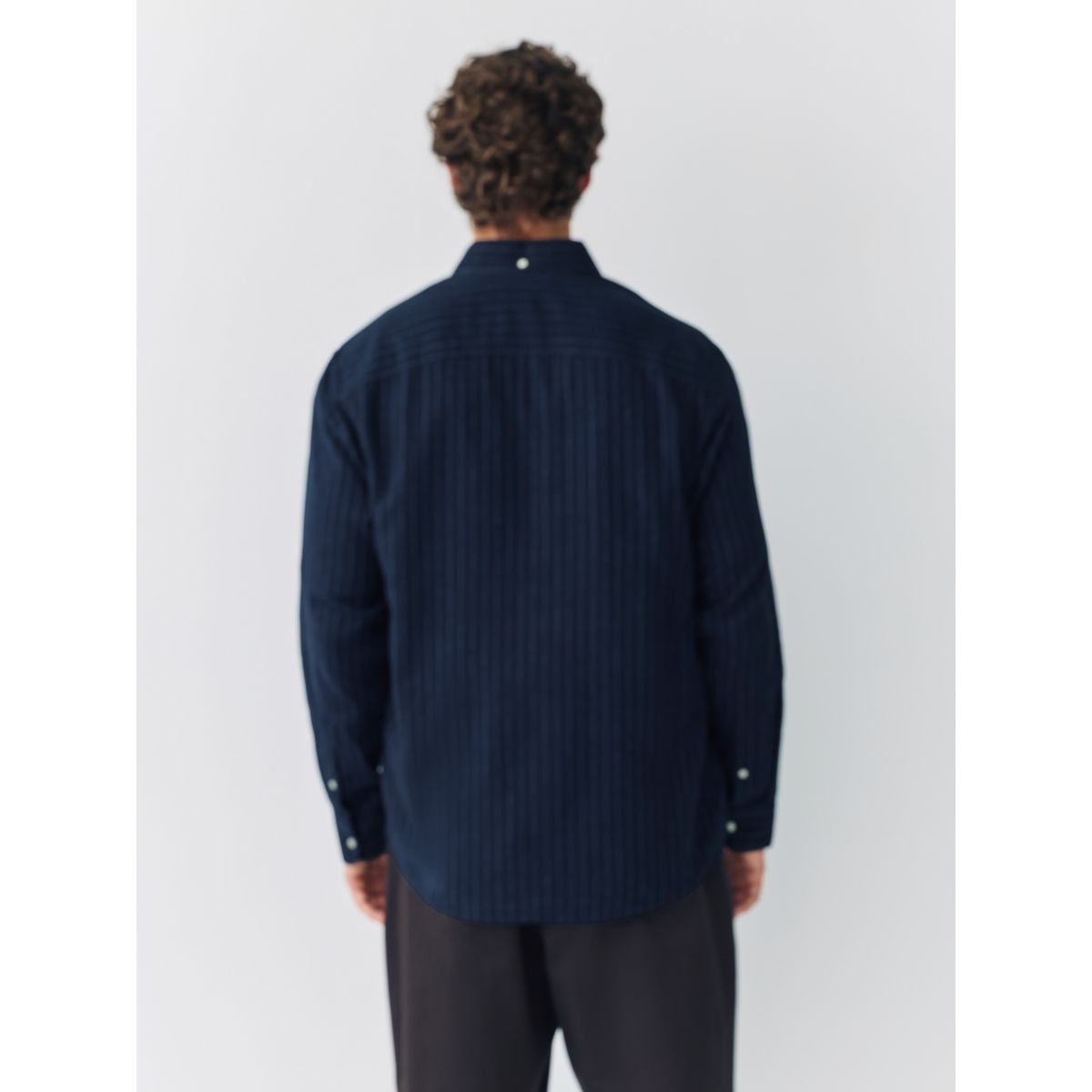 Chemise oxford manches longues rayée brossée bleu marine, NEXT