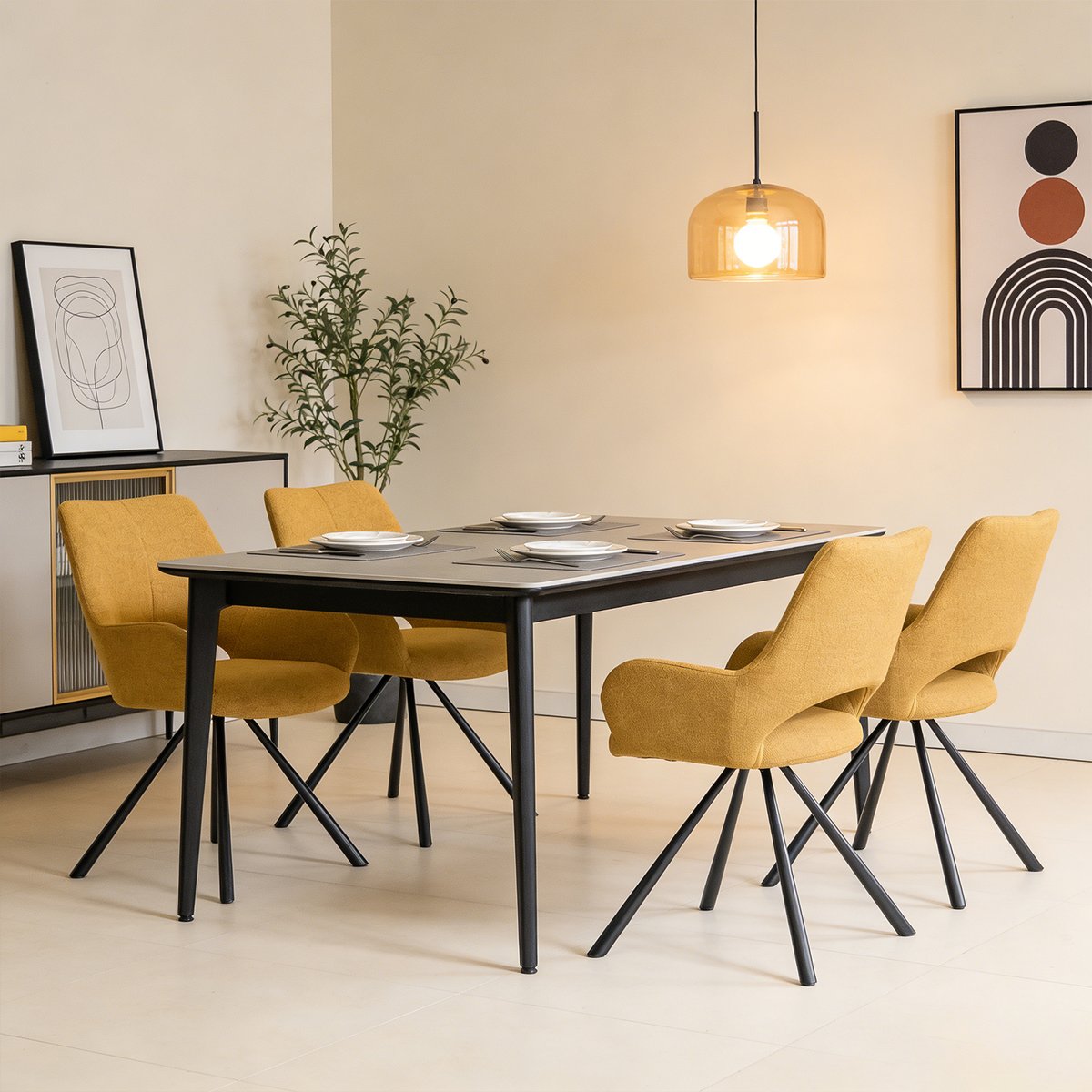 Lot de 4 chaises de salle à manger style scandinave, BETH kaki et jaune, MEUBLES COSY