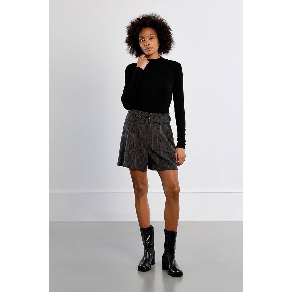 Short midi rayé, à cœurs dark grey, LILI SIDONIO