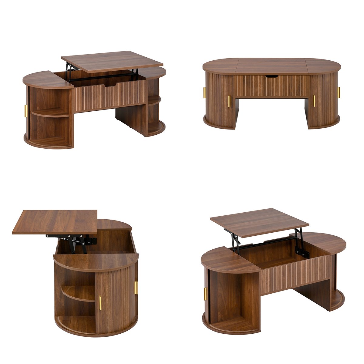 Table basse relevable ovale rangement, CHESTNUTB walnut, MEUBLES COSY