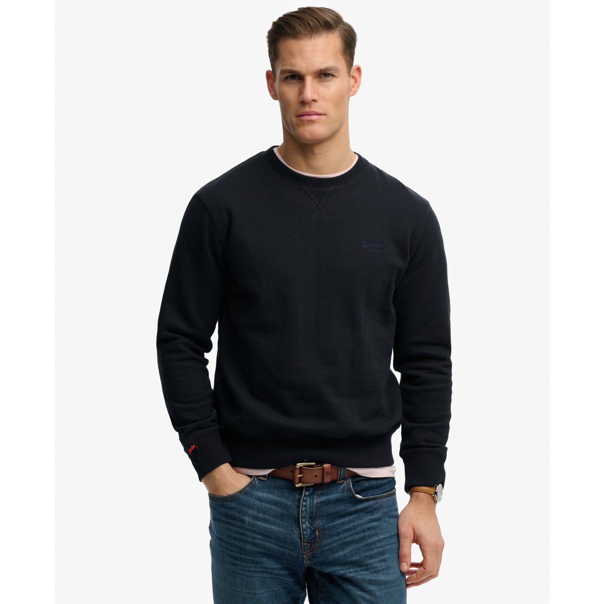 Sweatshirt Essential Logo Col Rond bleu marine éclipse, SUPERDRY