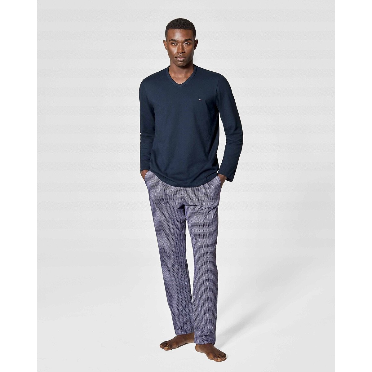 Pigiama lungo, pantaloni stampati blu + marine, EDEN PARK