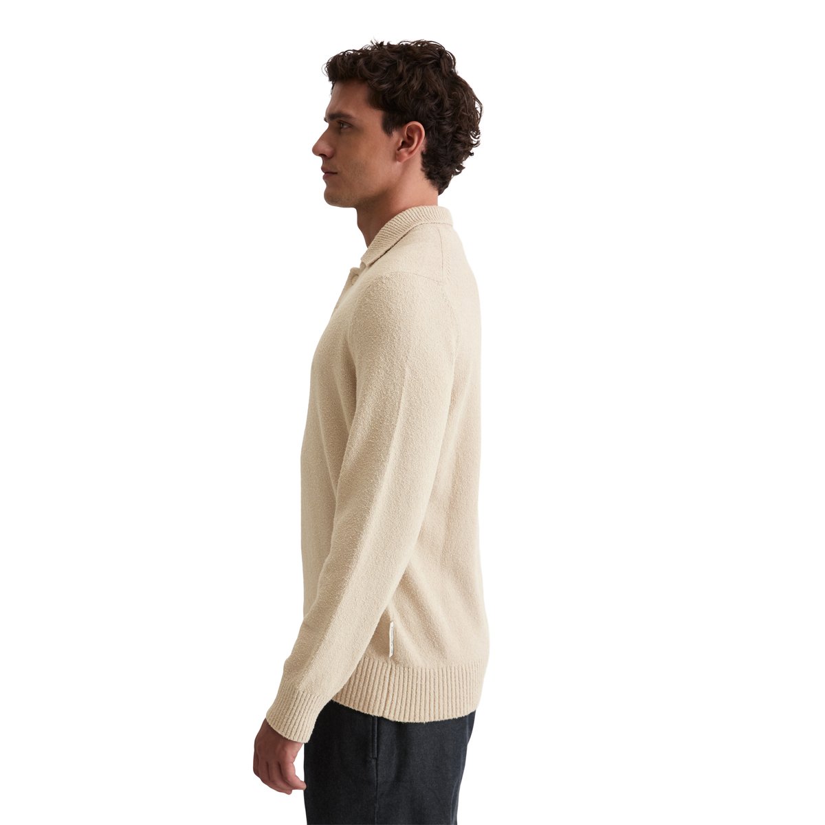 Pull polo regular en bouclette de coton bio beige, MARC O'POLO